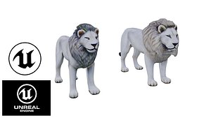 3D model Realistic white lion low poly