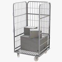 Wire Mesh Roll Storage Container + Cardboard Boxes