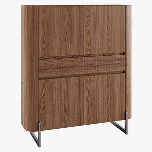 3D Tall sideboard walnut and dark metallized steel