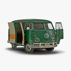 Volkswagen Type 2 Panel Van Rigged Green 2 3D Model