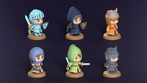 3D Chibi Fantasy Character Pack Cute RPG Miniature Figures Stylized 3D Models Blender STL FBX OBJ Game model