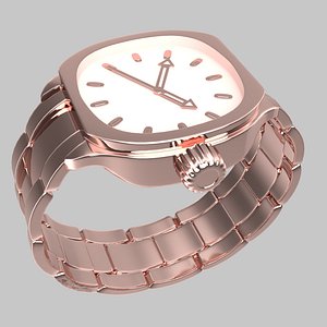 3D Metal Strap Rose Gold Pink Watch model