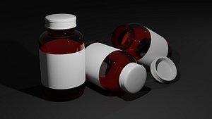 3D Amber Glass Pill Bottle model