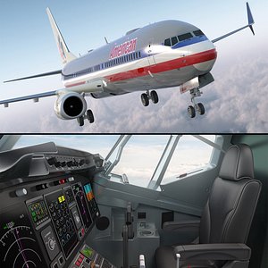 American Airlines Boeing 737-900 with Cabin and Doors Rigged for Maya
