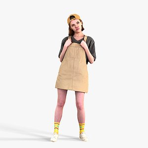 Girl in Jumpsuit-dress Standing 3D model