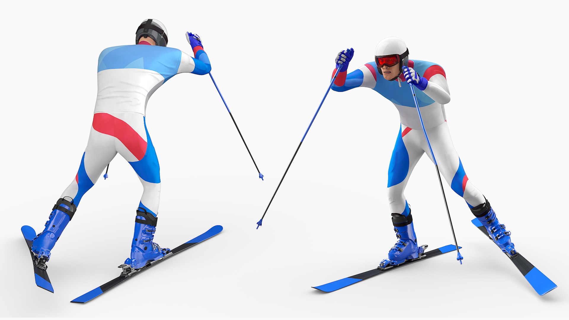 Skier Fast Speed Push Animated Rigged For Maya 3D model preview