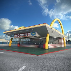 Retro McDonalds Restaurant with Yellow Arches model