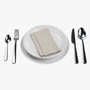 Plates Cutlery and with Napkin 3D