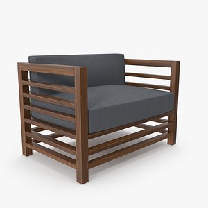 3D model 1 Seater Wood Outdoor Sofa