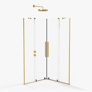 Crystal Shower Cabin Sliding Doors Gold 3D model