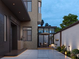 living room dining room courtyard model