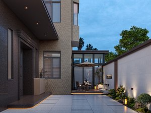 living room dining room courtyard