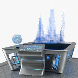 Sci-fi Table Chrome with Holograms 3D