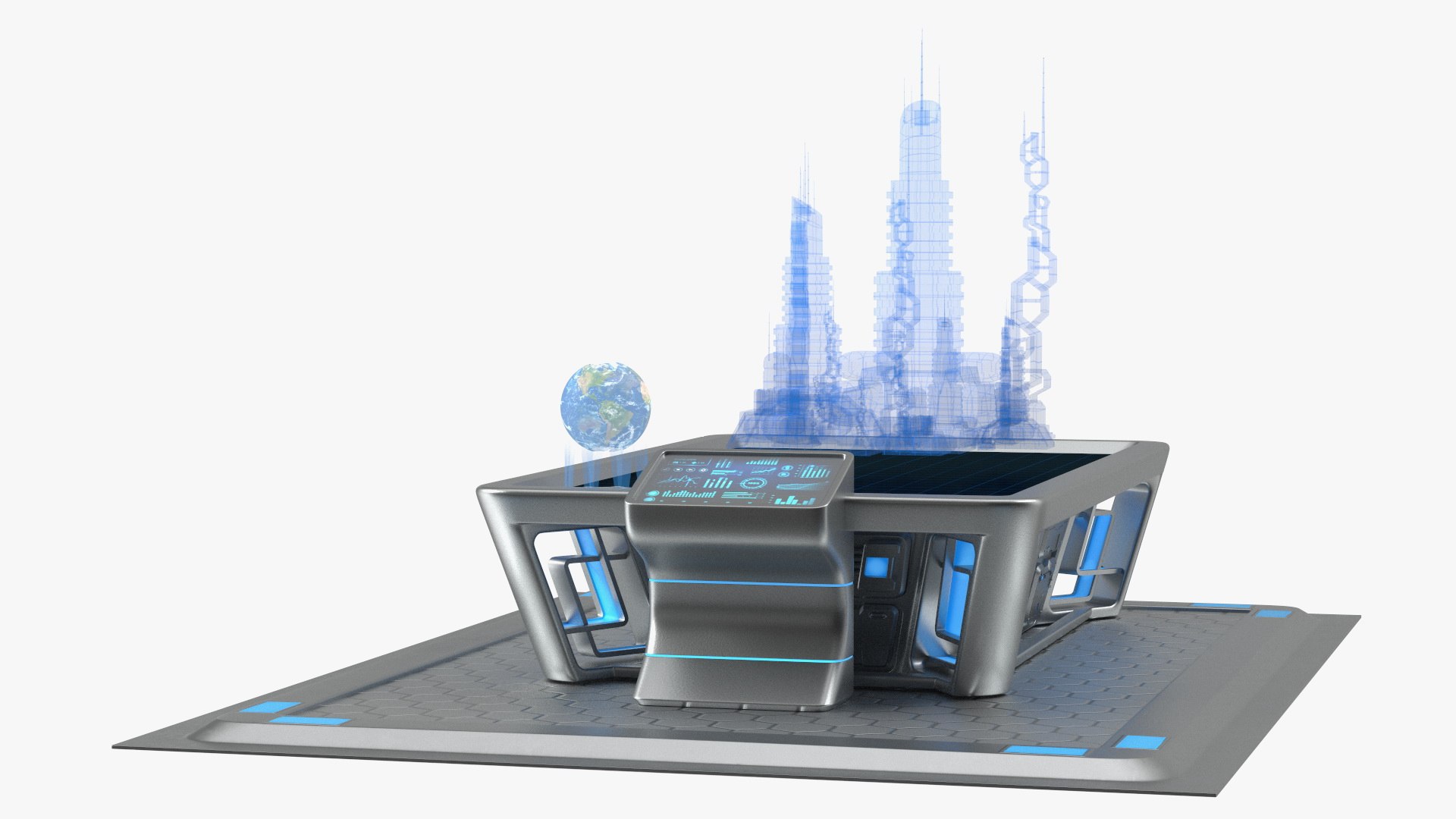 Sci-fi Table Chrome with Holograms 3D model preview
