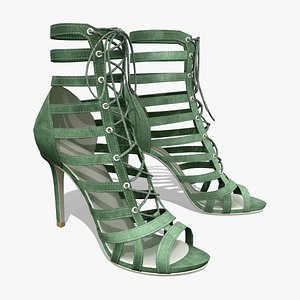 3D model Lace Up High Heel Ankle Boots Shoes