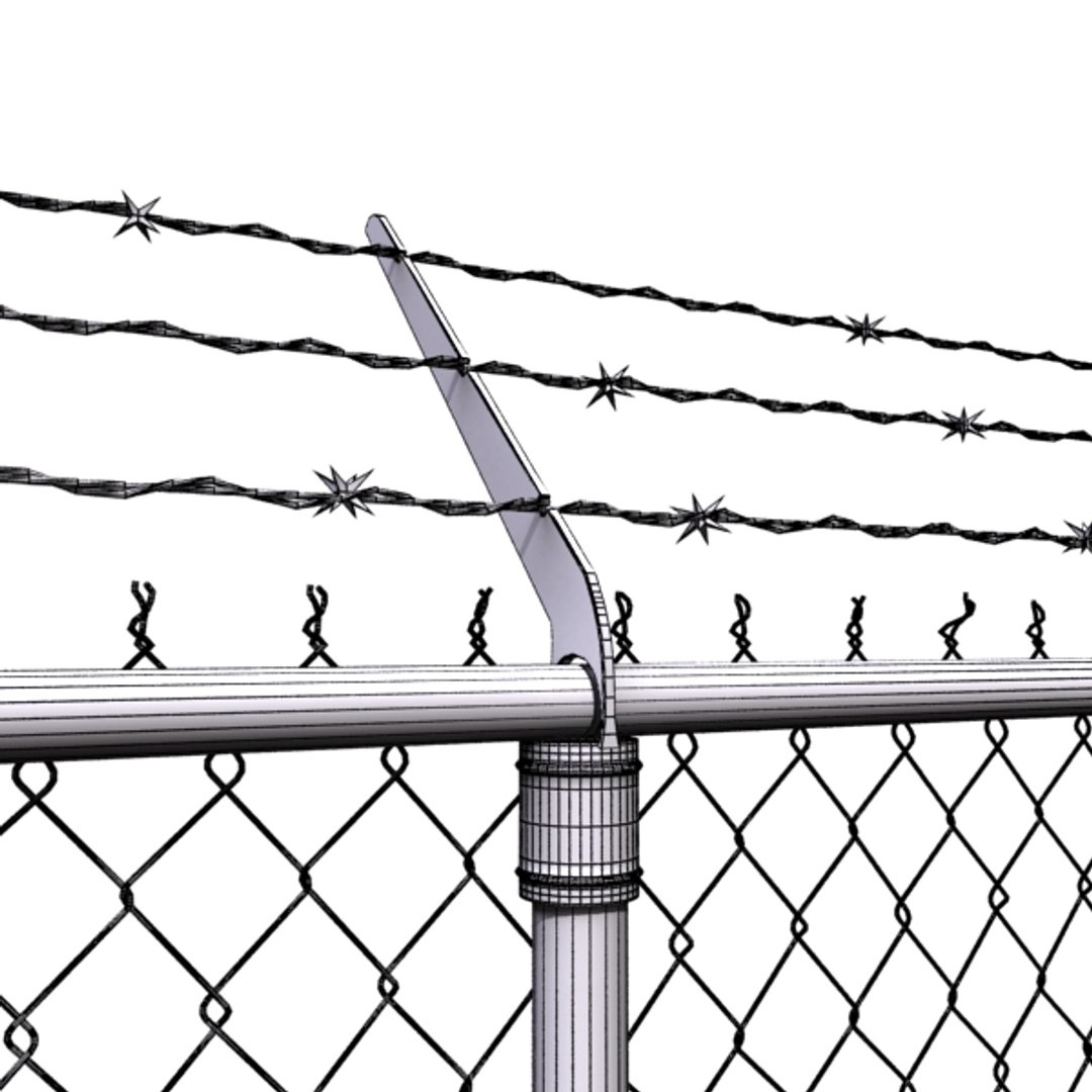 chainlink fence barbed wire 3d model