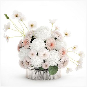 3D model Realistic White Bouquet Chrysanthemum Poppy hydrangea 622