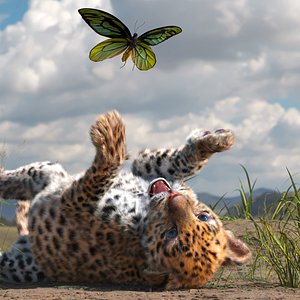 3D Playful Leopard Cub with Butterfly Fur model