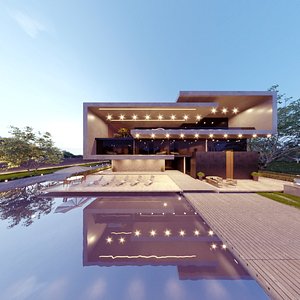 3D Luxurious Modern Folding Architecture Villa furnished Interior corona 3ds max