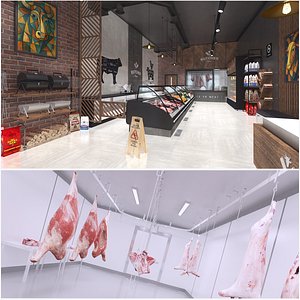 3D Butcher Shop and Meat Locker Room Collection