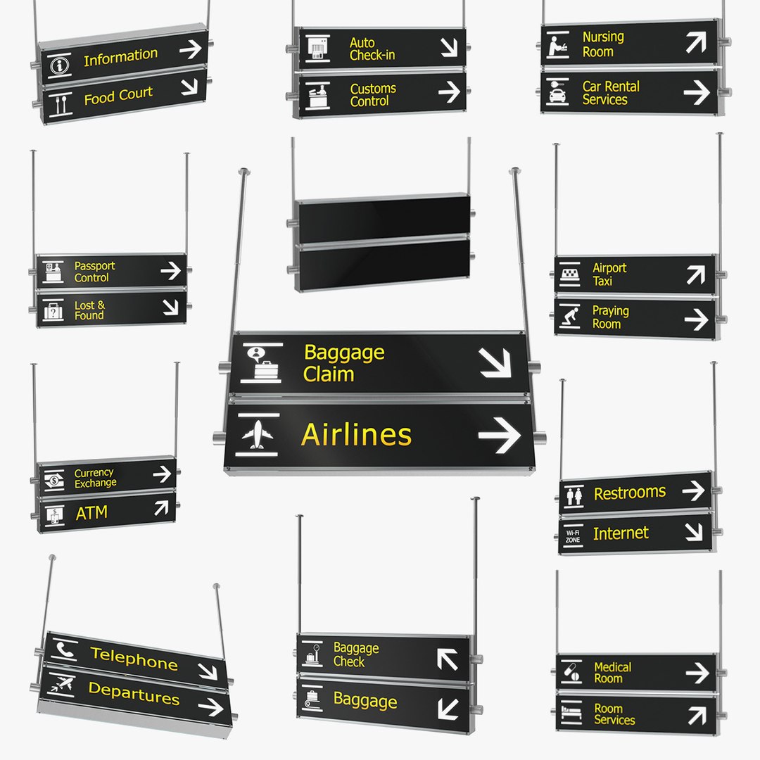 Airport Signs Collection 3D model preview