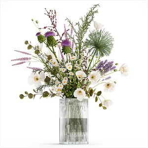Bouquet of wildflowers poppy chamomile lavender thistle 431 3D model