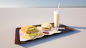 3D Value Meal with Fries and Soft Drink on Serving Tray model