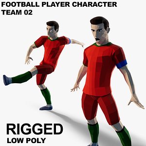 3D Low Poly Football Player Character Team 02- Rigged - Game Ready model