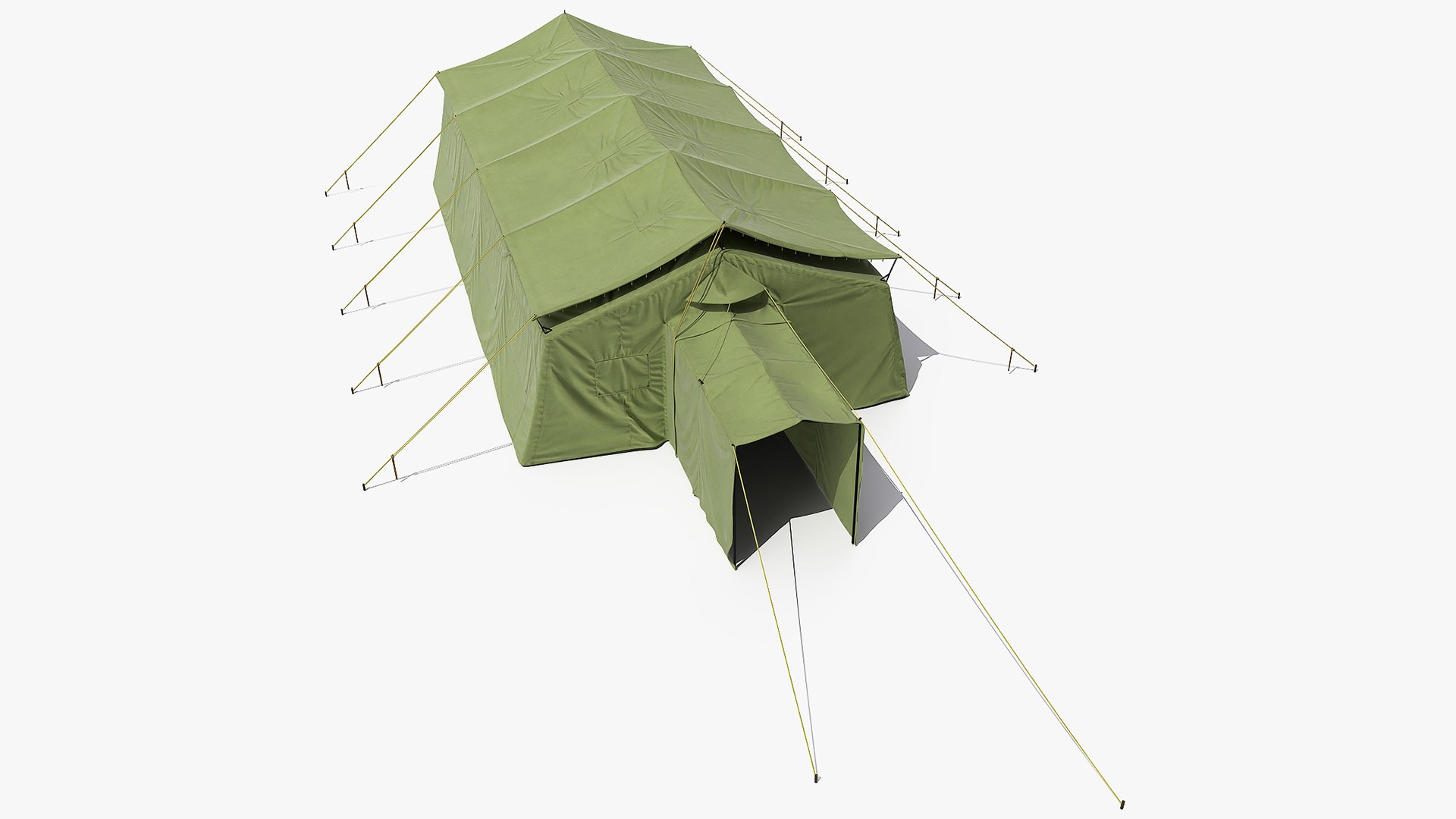 Military Canvas Tent Green 3D model for industrial visualization, technical presentation, simulation, product rendering, and animation
