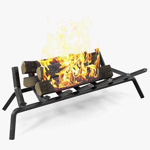 3D Fireplace Grate with Burning Logs model