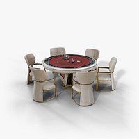 Harley Poker Table Set - Round Card Table with Six Armchairs