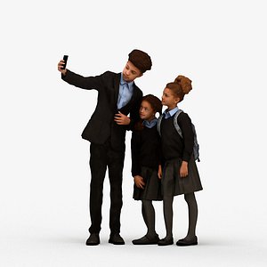 00358Cloe008 - Young mixed-ethnicity boy in school uniform holding smartphone with bag