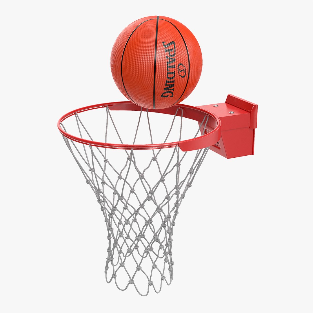 Animated Spalding Basketball Ball Flies into Ring 3D model preview