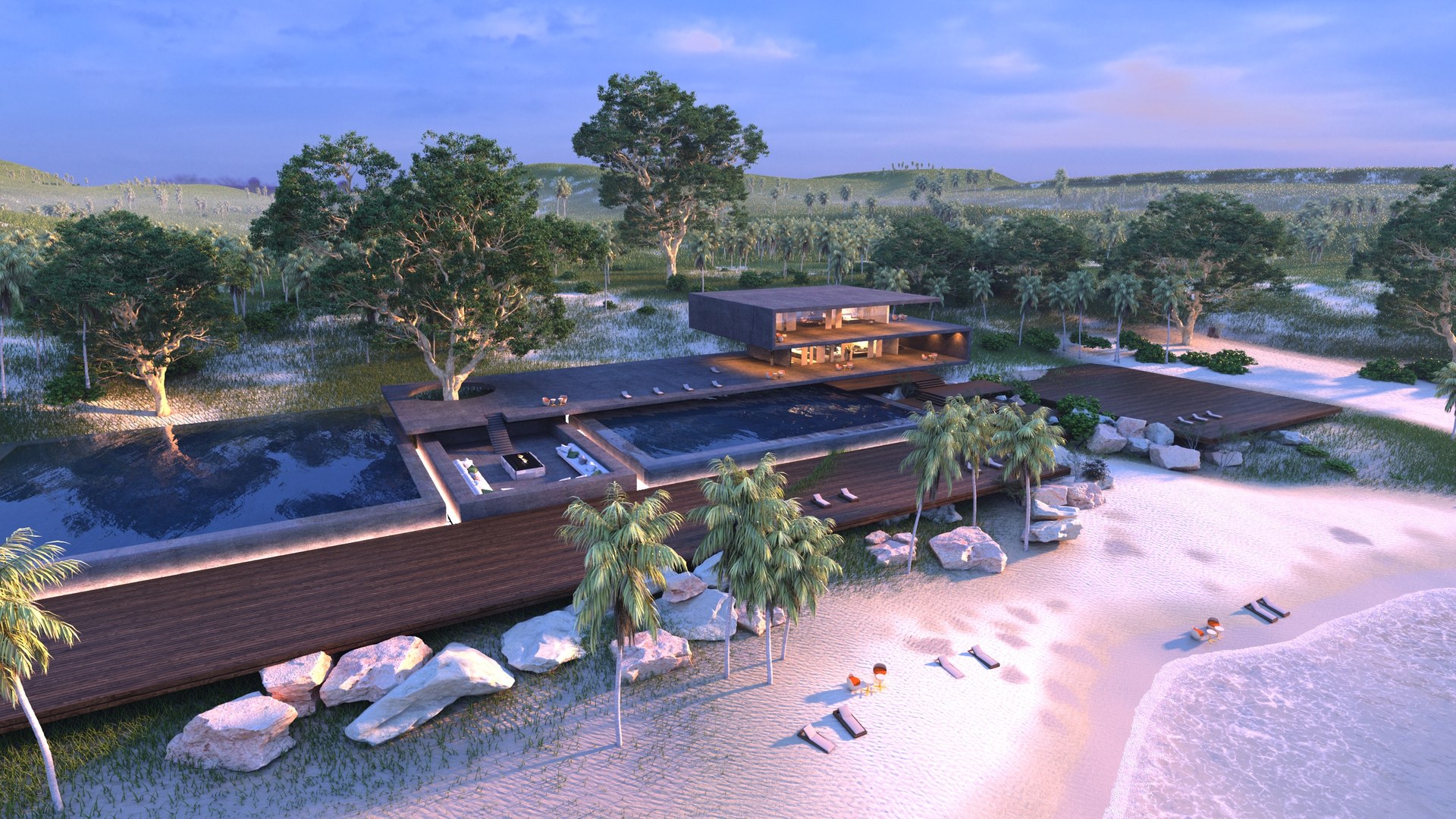 Folding Modern Architecture Beach House Villa Vray 3D Model ...