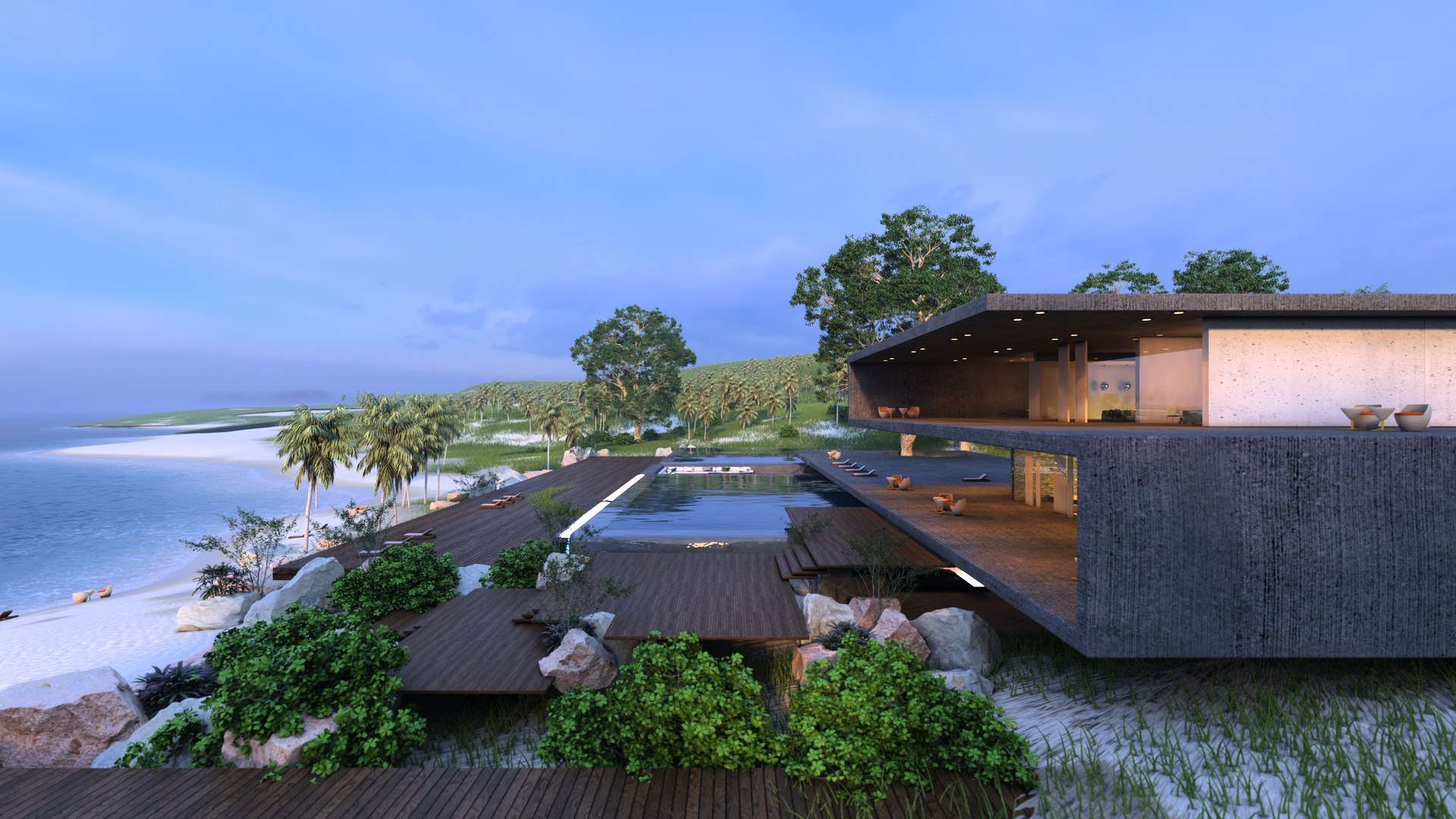 Folding Modern Architecture Beach House Villa Vray 3D Model