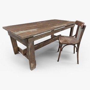 Old Wooden Table and Chair