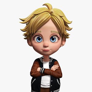 Blue eyes Stylized Toon 3D Boy Cartoon Character Rigged