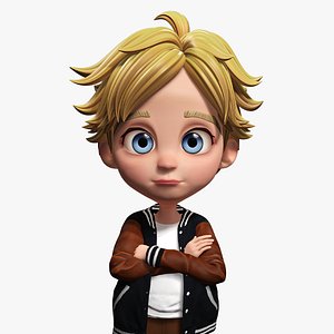 Blue eyes Stylized Toon 3D Boy Cartoon Character Rigged