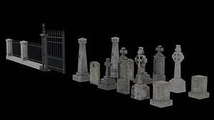 3D Low Poly Cemetery Prop Collection for Environment Design model