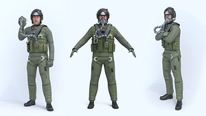 Jet Fighter Pilot Rigged 3D