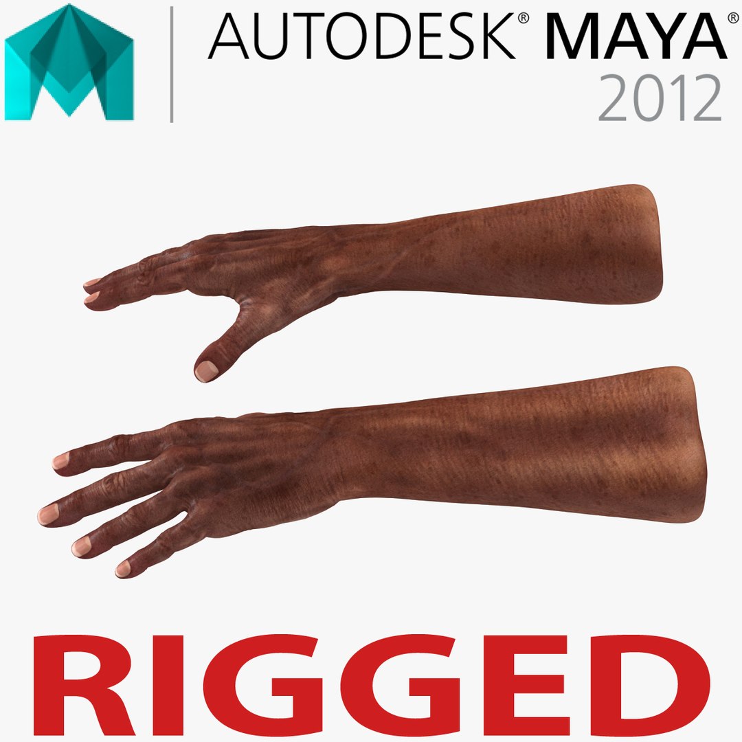 Old African Man Hands 2 Rigged for Maya 3D Model 3D model preview