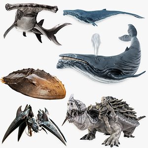 Crayfish Spider Crab - Hammerhead Shark - Whale - Horseshoe Crab - Mount - Ocean Monster Fish Pack 3