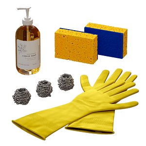 3D Dishwashing set Sponge and Gloves model