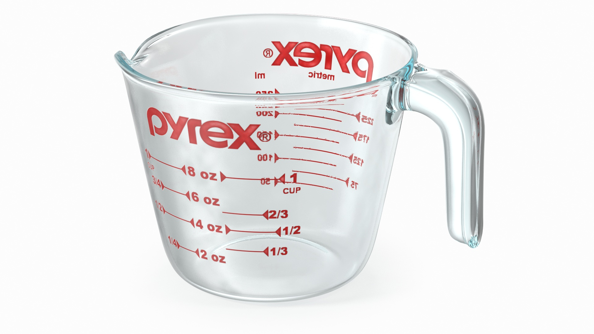 Vintage Pyrex 1 Cup/250 ml Clear Glass Measuring Cup-Red Lettering-Open  Handle