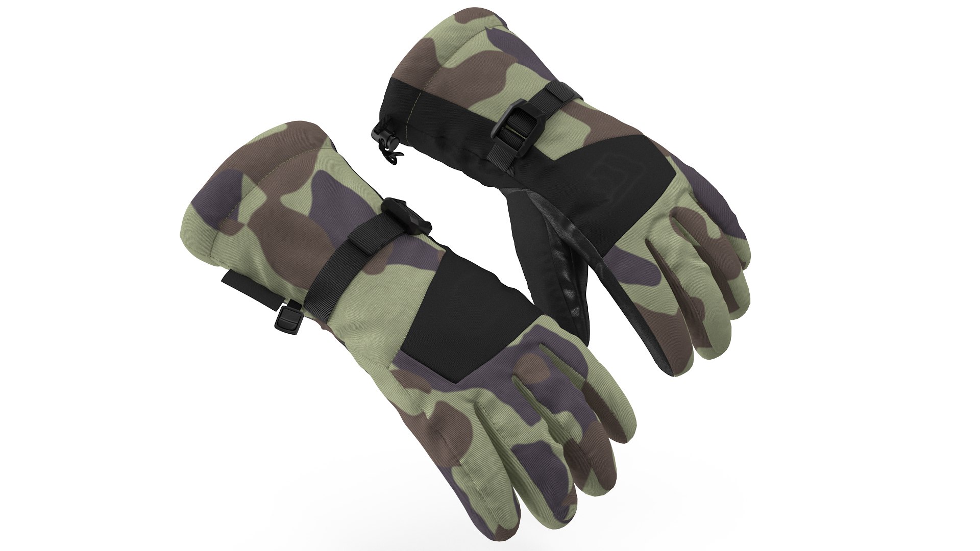 Winter Snowboard Ski Mens Gloves Camo 3D model preview