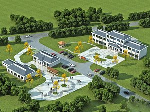 Township Service Center Exterior - Courtyard Campus with Plaza and Pavilion