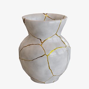 3D model white vase kintsugi