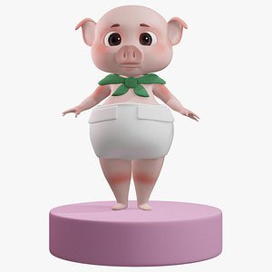 3D Baby Pig with Scarf 3D Model model