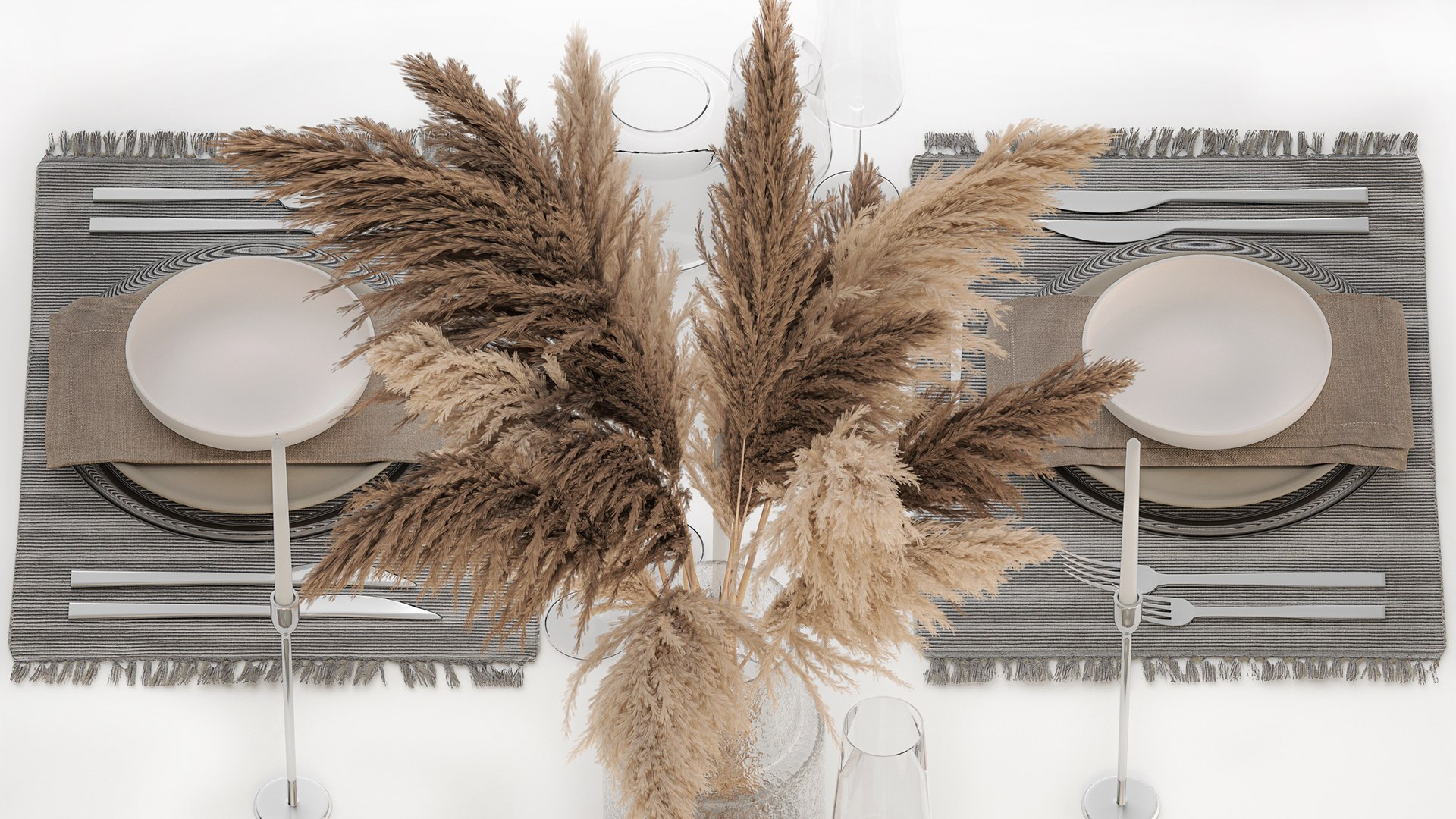 Table Setting With Bouquet Of Dry Reeds 3D Model - TurboSquid 1910098