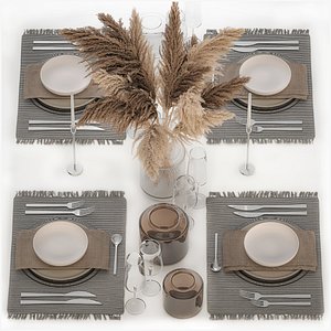 Table Setting With bouquet of dry reeds 3D model
